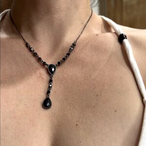 Claire's Black Beaded Necklace with Y-Shaped Pendant